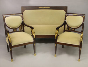 A Nice Late 19th / Early 20th Century Gilt Bronze Mounted Empire Style Three Piece Parlor Set
