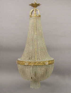 Late 19th Century Gilt Bronze and Crystal Seven Light Basket Chandelier