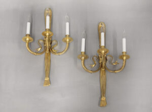 A Nice Pair of Early 20th Century Gilt Bronze Three Light Sconces