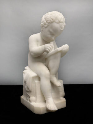 A Nice Late 19th Century Italian White Carrara Marble of a Boy Sketching