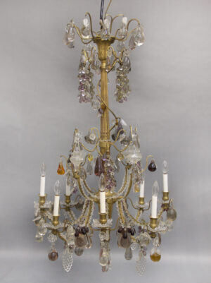 A Very Interesting Late 19th Century Giltwood, Gilt Bronze and Fruit Crystal Eight Light Chandelier