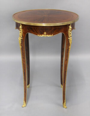 An Interesting Late 19th Century Gilt Bronze Mounted Louis XV Style Parquetry Lamp Table Retailed By Boudet