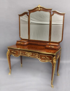 A Unique and Important Late 19th Century Gilt Bronze Mounted Louis XV Style Marquetry Dressing Table By Haentges Freres