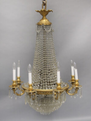 A Beautiful Late 19th Century Gilt Bronze and Beaded Seventeen Light Drop Crystal Chandelier