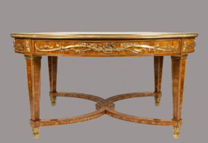 A Large and Very Fine Quality Late 19th Century Louis XVI Style Gilt Bronze Mounted Center Table By François Linke