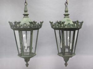 A Palatial Pair of Late 19th Century Six Light Neoclassic Style Bronze Street Lanterns