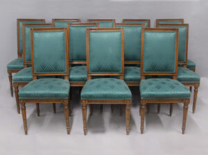 A Nice Set of Twelve Early 20th Century Hand Carved Louis XVI Style Mahogany Dining Chairs
