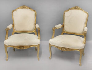 An Impressive Pair of Large Late 19th Century Louis XV Style Giltwood Armchairs