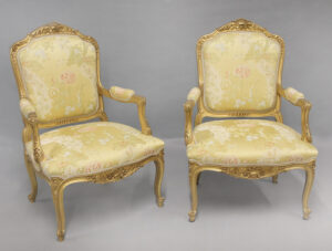 A Very Fine Pair of Large Late 19th Century Louis XV Style Giltwood Armchairs